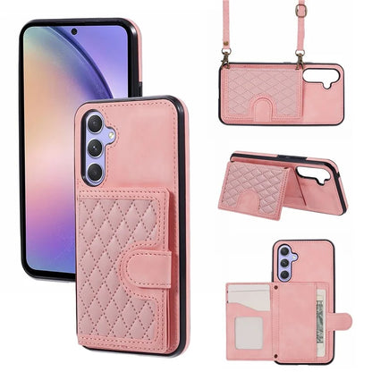 For Samsung Galaxy A54 5G Cover Card Holder Kickstand Anti-drop Cell Phone Case with Shoulder Strap