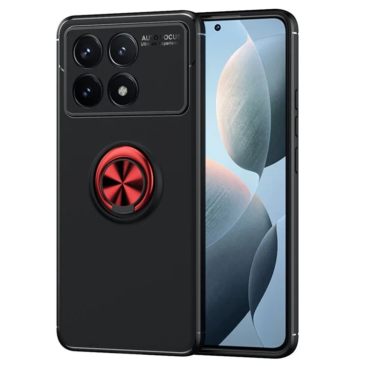 TPU Case for Xiaomi Redmi K70E 5G / Poco X6 Pro 5G Shell Kickstand Ring Holder Phone Back Cover  /  Red