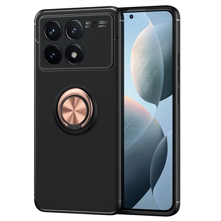 TPU Case for Xiaomi Redmi K70E 5G / Poco X6 Pro 5G Shell Kickstand Ring Holder Phone Back Cover  /  Rose Gold