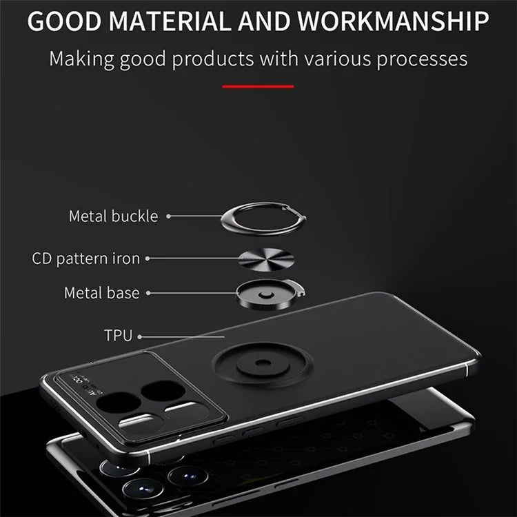 TPU Case for Xiaomi Redmi K70E 5G / Poco X6 Pro 5G Shell Kickstand Ring Holder Phone Back Cover  /  Rose Gold