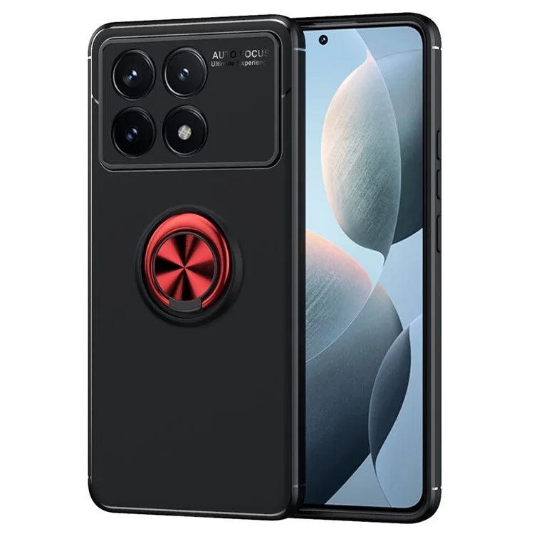 For Xiaomi Redmi K70 5G / K70 Pro 5G Case TPU Kickstand Ring Holder Phone Back Shell  /  Red