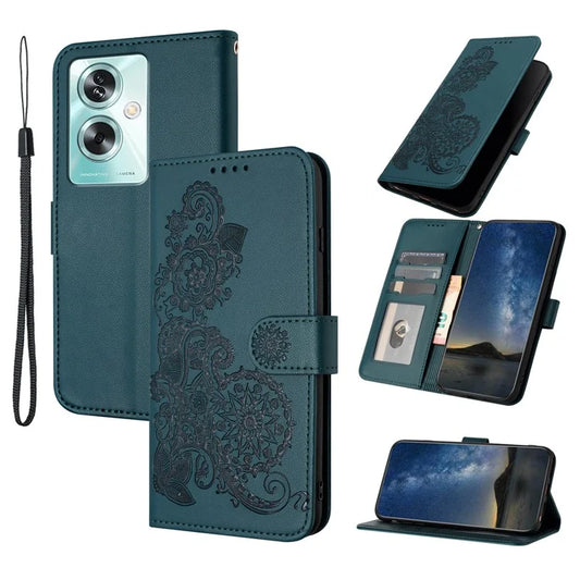YX0050 For Oppo A79 5G / A2 5G Case Sunflower Pattern PU Leather Phone Stand Coverish Green