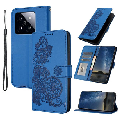 YX0050 For Xiaomi 14 Pro Cell Phone Case Imprint Sunflower Pattern PU Leather+TPU Cover
