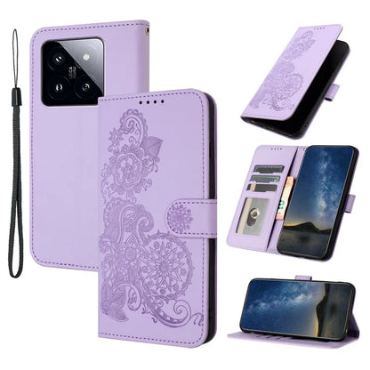 YX0050 For Xiaomi 14 Pro Cell Phone Case Imprint Sunflower Pattern PU Leather+TPU Cover