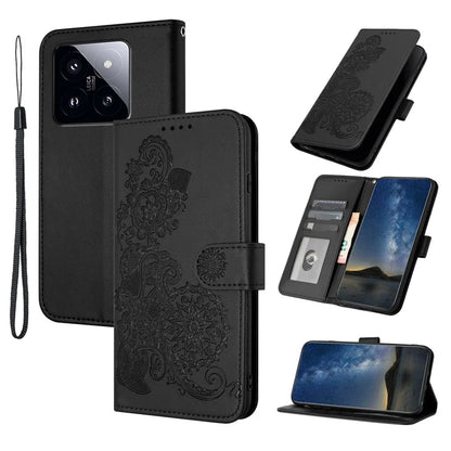 YX0050 For Xiaomi 14 Pro Cell Phone Case Imprint Sunflower Pattern PU Leather+TPU Cover