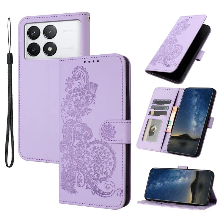 YX0050 For Xiaomi Redmi K70 5G / K70 Pro 5G Case Sunflower Pattern Leather Phone Cover with Hand Strap