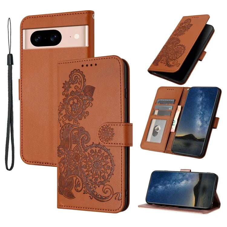 YX0050 For Google Pixel 8a Magnetic Phone Case Sunflower Pattern Imprinted Leather Card Slots Cover