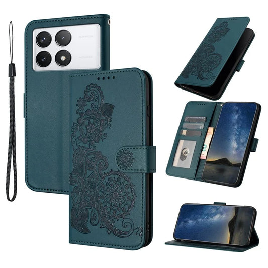 YX0050 For Xiaomi Redmi K70E 5G / Poco X6 Pro 5G Magnetic Case Sunflower Pattern PU Leather+TPU Phone Protectorish Green