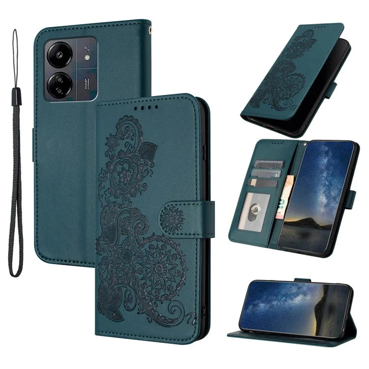 YX0050 For Xiaomi Redmi 13C / Poco C65 4G Case Sunflower Pattern Leather Wallet Phone Guard Coverish Green