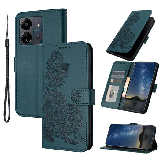 YX0050 For Xiaomi Redmi 13C / Poco C65 4G Case Sunflower Pattern Leather Wallet Phone Guard Coverish Green