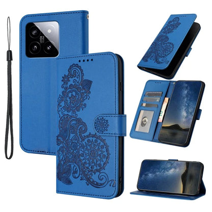 YX0050 For Xiaomi 14 Magnetic Case PU Leather Sunflower Pattern Stand Wallet Smartphone Cover