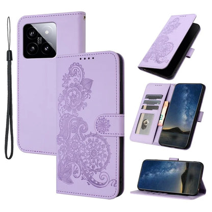 YX0050 For Xiaomi 14 Magnetic Case PU Leather Sunflower Pattern Stand Wallet Smartphone Cover