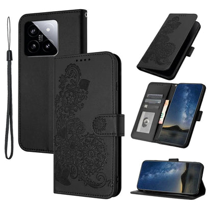 YX0050 For Xiaomi 14 Magnetic Case PU Leather Sunflower Pattern Stand Wallet Smartphone Cover