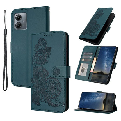 YX0050 For Motorola Moto G14 4G Case Anti-scratch Leather Card Holder Phone Cover with Hand Strapish Green