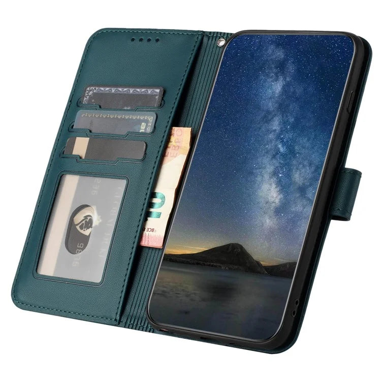 YX0050 For Motorola Moto G14 4G Case Anti-scratch Leather Card Holder Phone Cover with Hand Strapish Green