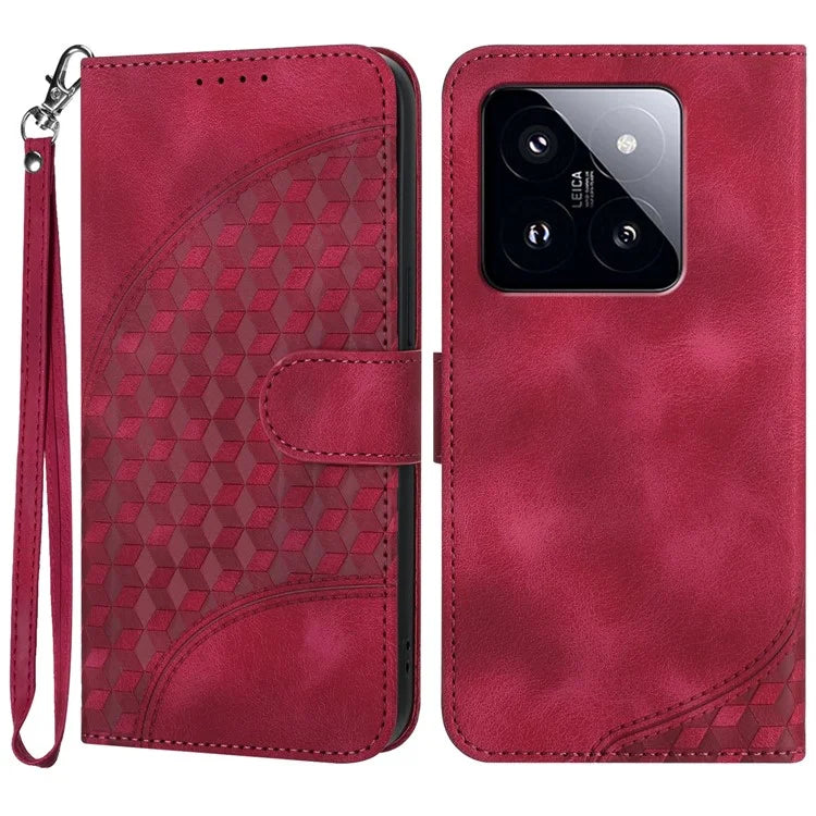YX0060 For Xiaomi 14 Pro Case Elephant Head Imprinted PU Leather Cover with Strap