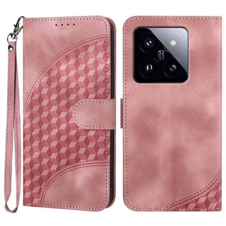 YX0060 For Xiaomi 14 Pro Case Elephant Head Imprinted PU Leather Cover with Strap