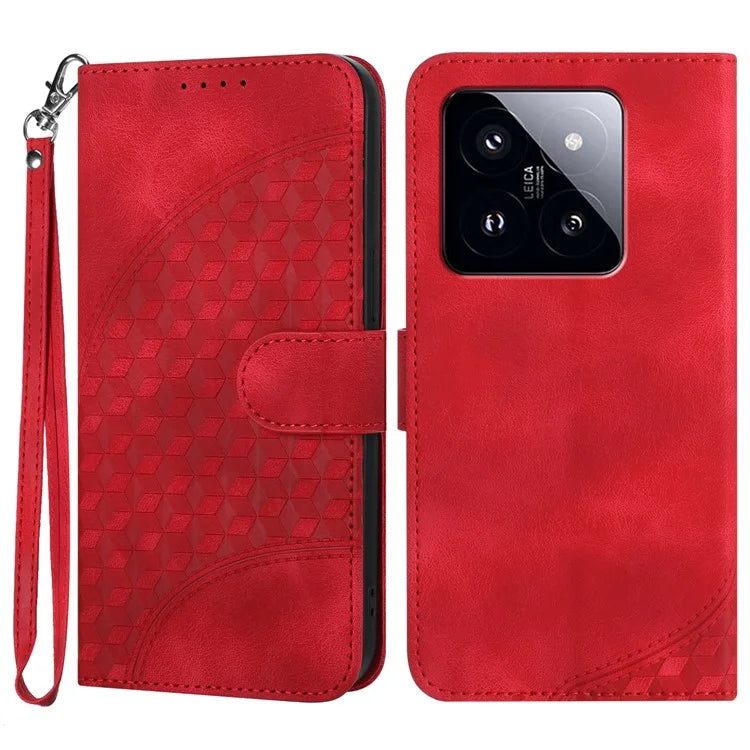 YX0060 For Xiaomi 14 Pro Case Elephant Head Imprinted PU Leather Cover with Strap