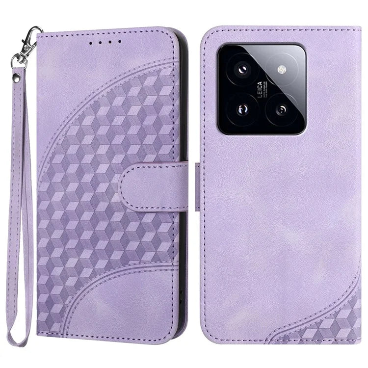 YX0060 For Xiaomi 14 Pro Case Elephant Head Imprinted PU Leather Cover with Strap