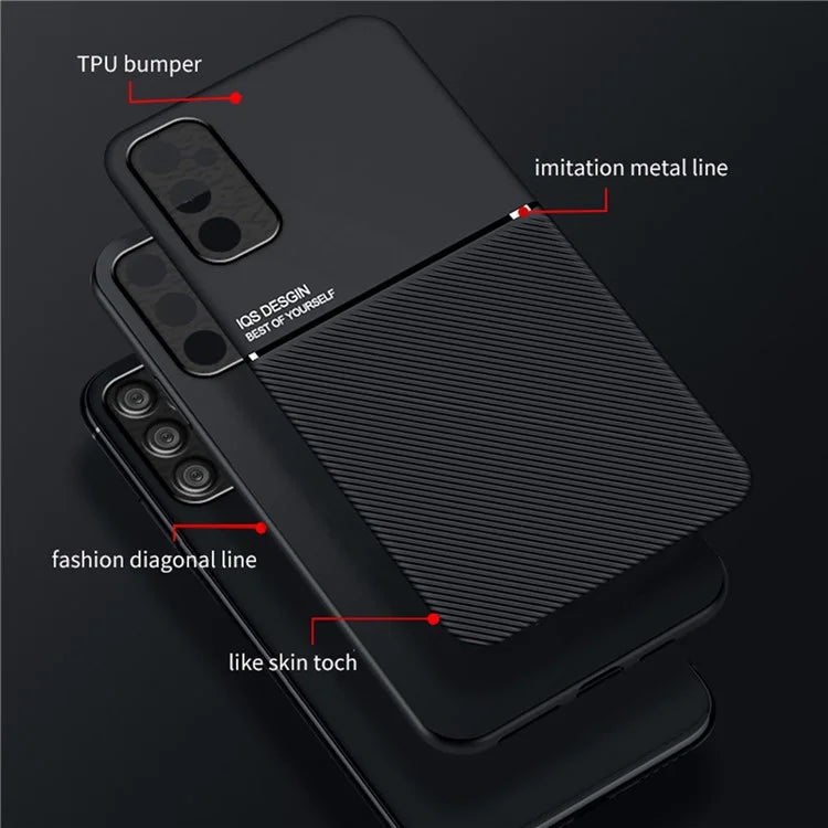 For Samsung Galaxy A05s 4G Case Lines Imprinted Cover with Magnetic Holder Metal Sheet