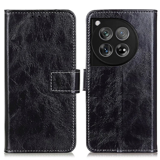 Crazy Horse Texture Case for OnePlus 12 5G Shell Vintage PU Leather Stand Wallet Cover