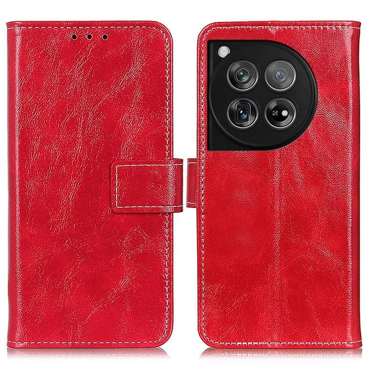Crazy Horse Texture Case for OnePlus 12 5G Shell Vintage PU Leather Stand Wallet Cover