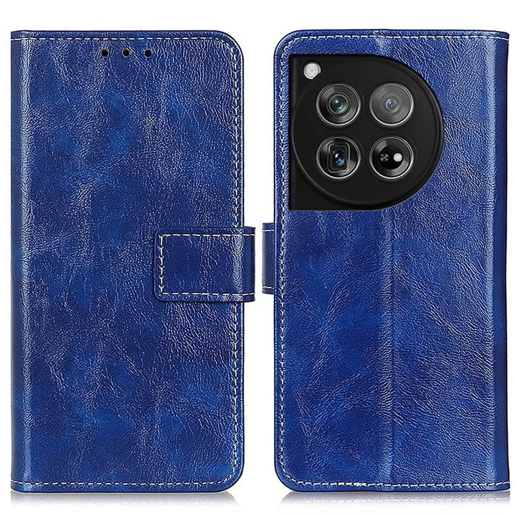 Crazy Horse Texture Case for OnePlus 12 5G Shell Vintage PU Leather Stand Wallet Cover