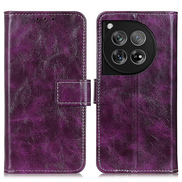 Crazy Horse Texture Case for OnePlus 12 5G Shell Vintage PU Leather Stand Wallet Cover