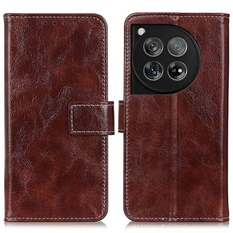 Crazy Horse Texture Case for OnePlus 12 5G Shell Vintage PU Leather Stand Wallet Cover
