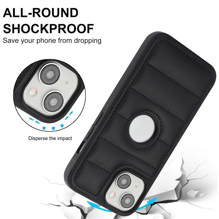 For iPhone 15 Plus Case Logo Window PU Leather+TPU Phone Cover