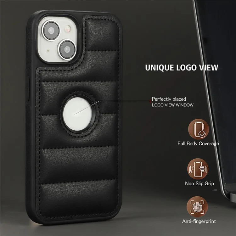 For iPhone 15 Plus Case Logo Window PU Leather+TPU Phone Cover