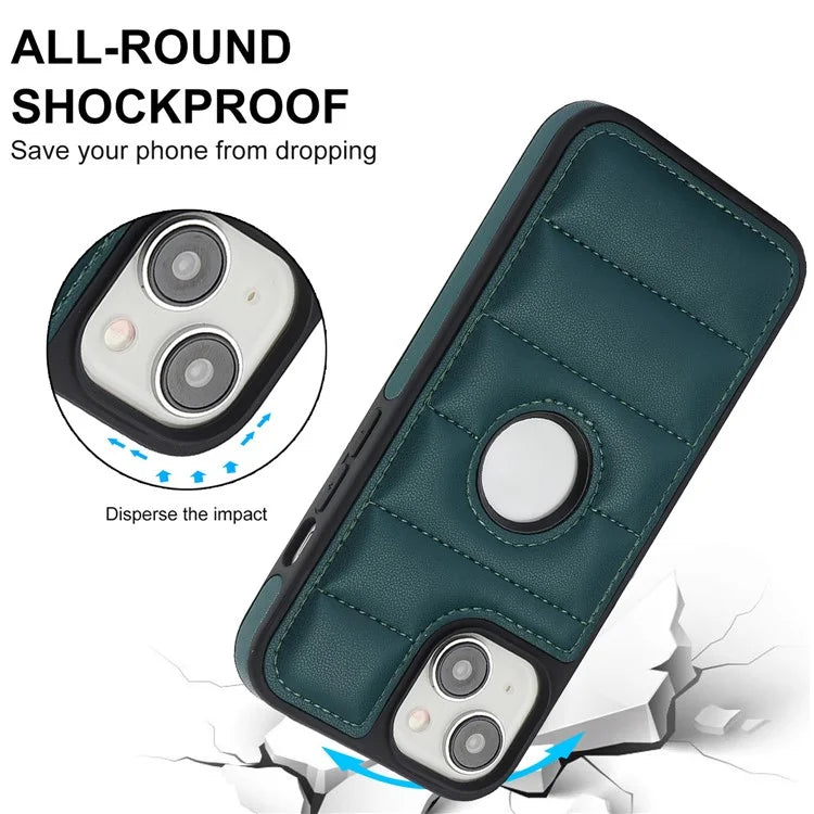 For iPhone 15 Plus Case Logo Window PU Leather+TPU Phone Cover