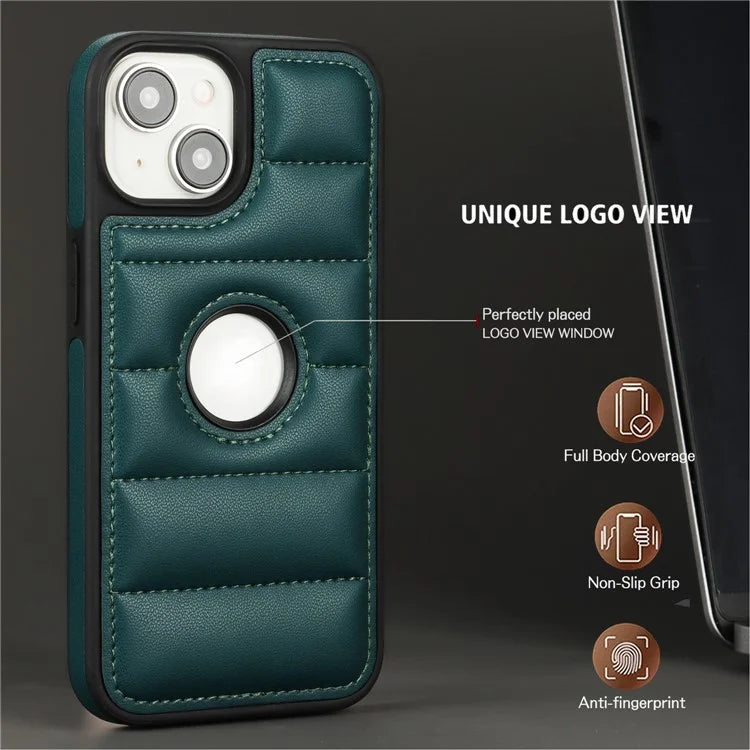 For iPhone 15 Plus Case Logo Window PU Leather+TPU Phone Cover