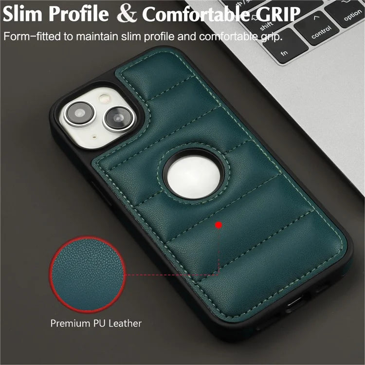 For iPhone 15 Plus Case Logo Window PU Leather+TPU Phone Cover