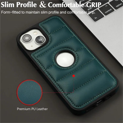 For iPhone 15 Plus Case Logo Window PU Leather+TPU Phone Cover