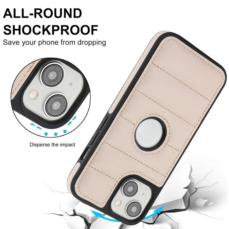 For iPhone 15 Plus Case Logo Window PU Leather+TPU Phone Cover