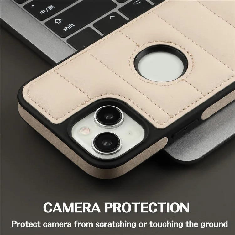 For iPhone 15 Plus Case Logo Window PU Leather+TPU Phone Cover