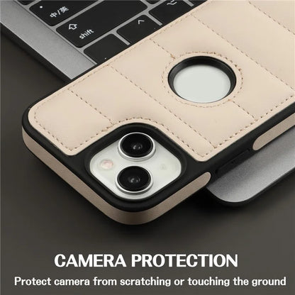 For iPhone 15 Plus Case Logo Window PU Leather+TPU Phone Cover