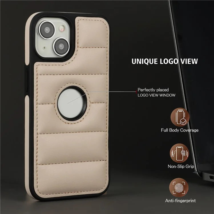 For iPhone 15 Plus Case Logo Window PU Leather+TPU Phone Cover