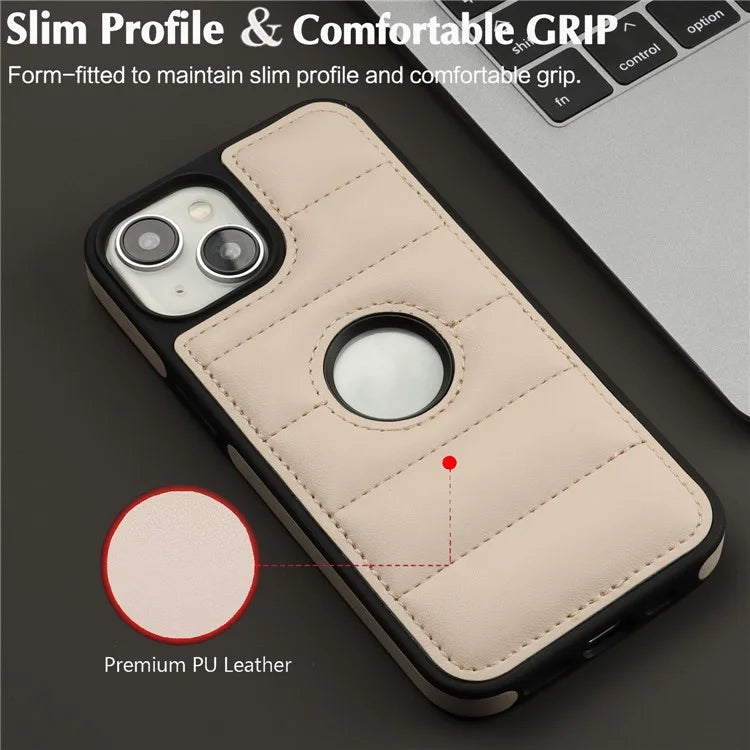 For iPhone 15 Plus Case Logo Window PU Leather+TPU Phone Cover