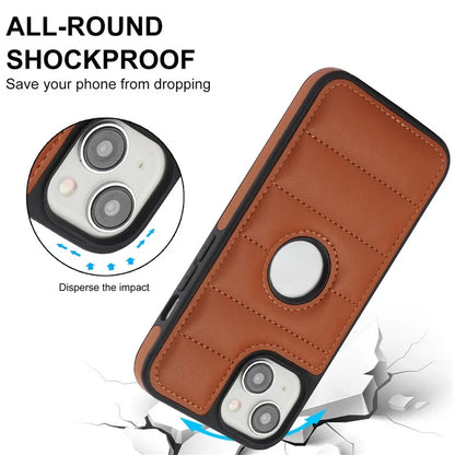 For iPhone 15 Plus Case Logo Window PU Leather+TPU Phone Cover