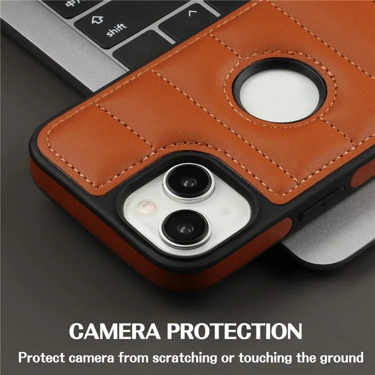 For iPhone 15 Plus Case Logo Window PU Leather+TPU Phone Cover