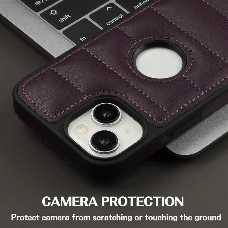 For iPhone 15 Plus Case Logo Window PU Leather+TPU Phone Cover