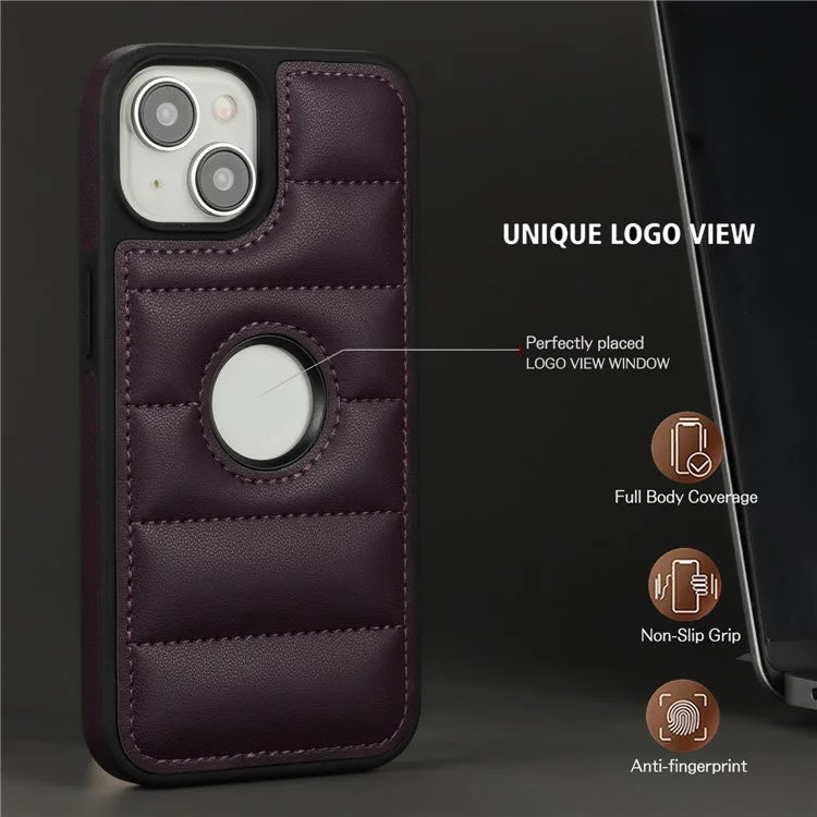 For iPhone 15 Plus Case Logo Window PU Leather+TPU Phone Cover