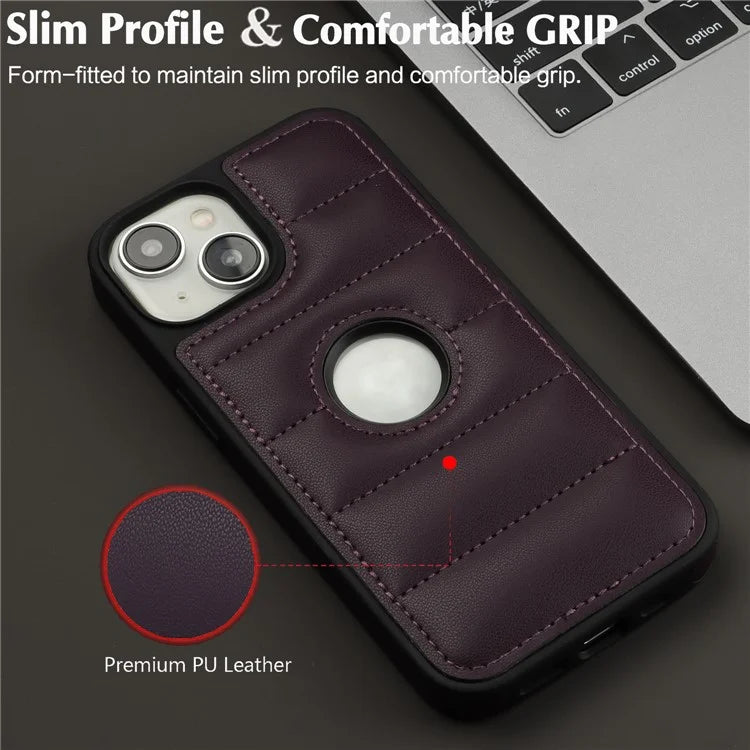 For iPhone 15 Plus Case Logo Window PU Leather+TPU Phone Cover