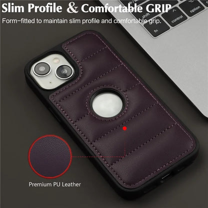 For iPhone 15 Plus Case Logo Window PU Leather+TPU Phone Cover