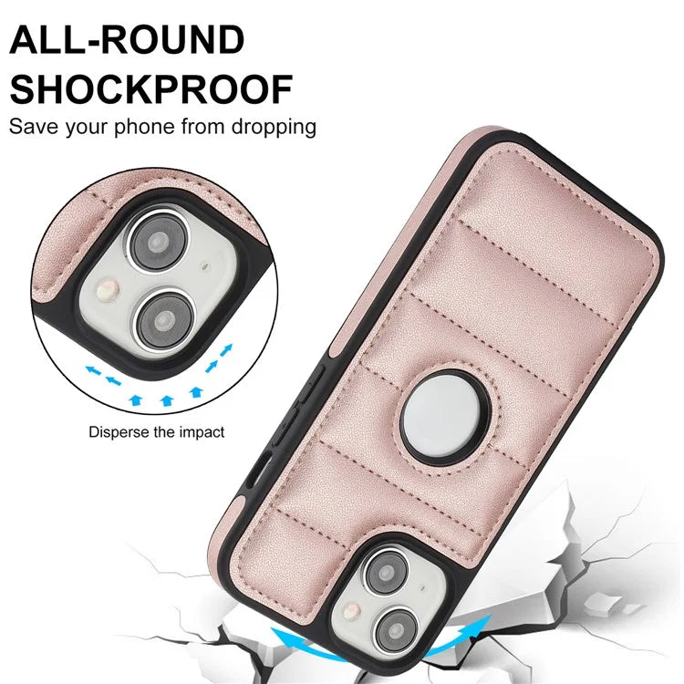 For iPhone 15 Plus Case Logo Window PU Leather+TPU Phone Cover