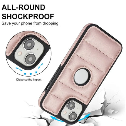 For iPhone 15 Plus Case Logo Window PU Leather+TPU Phone Cover