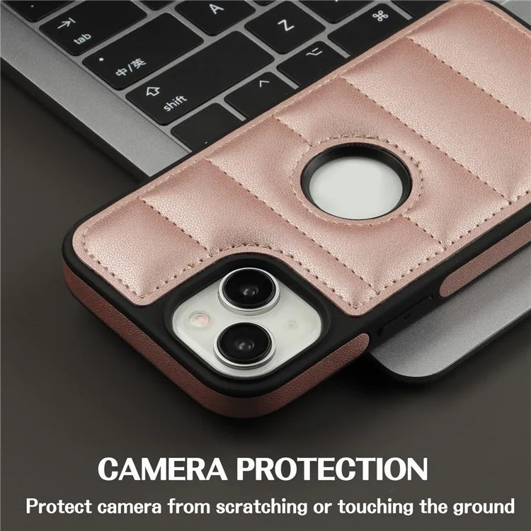 For iPhone 15 Plus Case Logo Window PU Leather+TPU Phone Cover