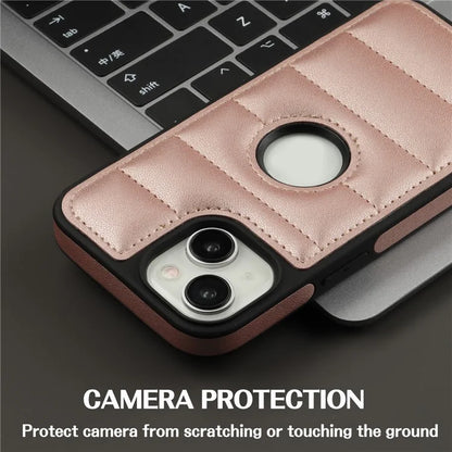 For iPhone 15 Plus Case Logo Window PU Leather+TPU Phone Cover